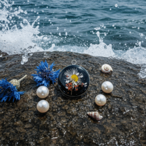 Kwiat Nocy Marzanny - słowiański naszyjnik z żywicy z suszoną stokrotką